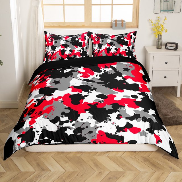 Erosebridal Housse de Couette Camouflage Aquarelle Simple, Housse de Couette Étoiles du Texas Simple, Décor Thème Armée, Réversible 2 Pcs (Sans Couette)