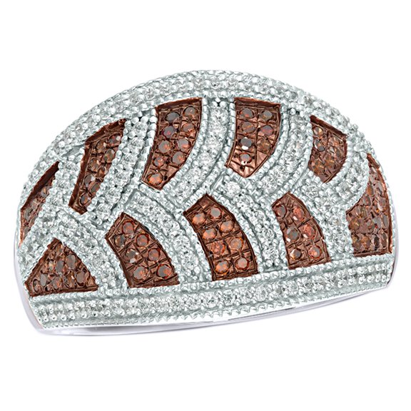 AFFY Champagne & White Natural Diamond Scallop Pattern Domed Ring in 10k White Gold By