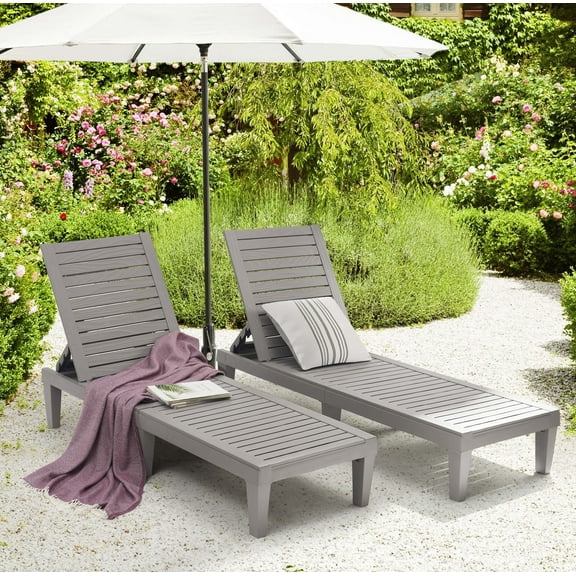 Hearth and Harbor Set of 2 Chaise Outdoor Lounge Chairs for Pool Chairs or Patio Furniture, Gray