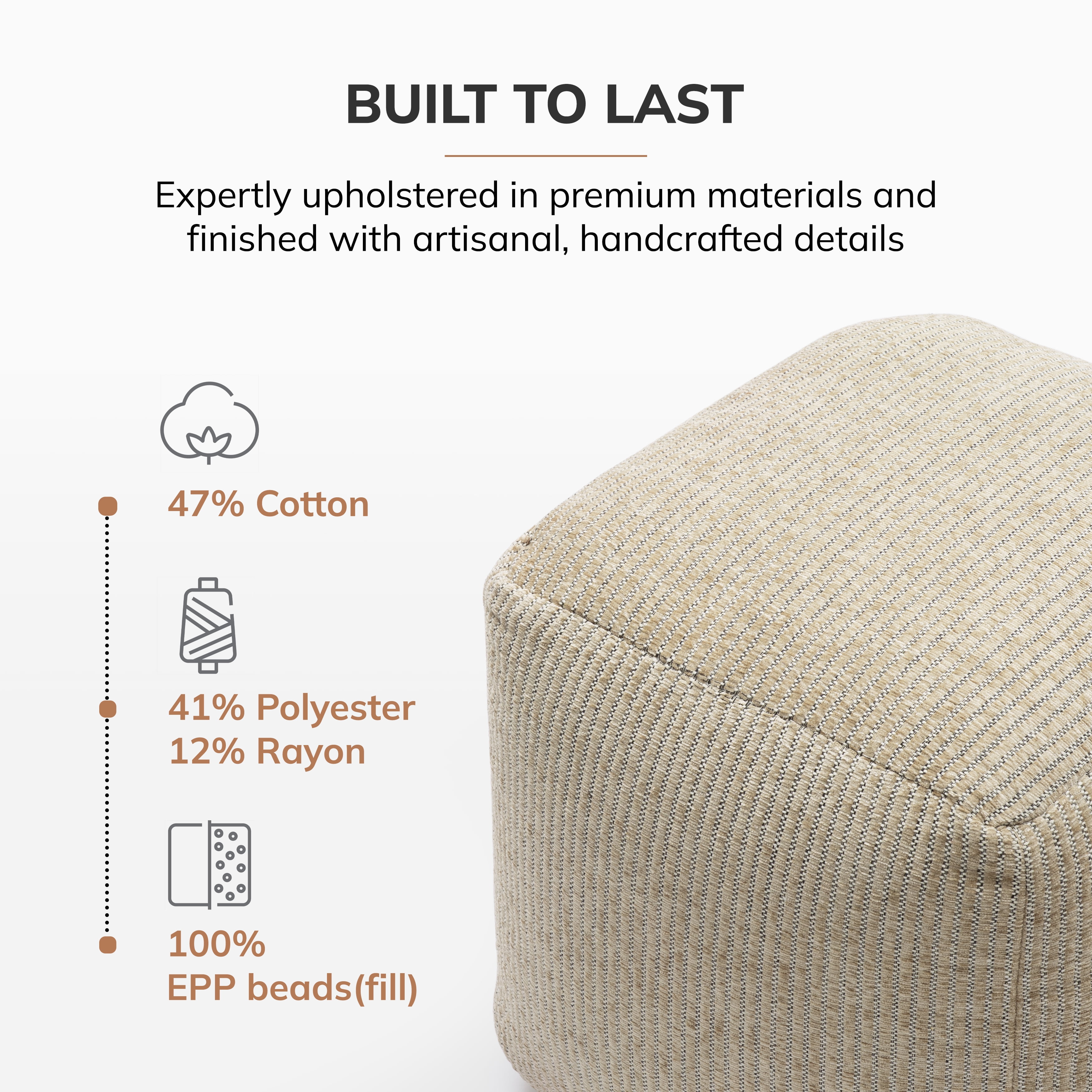 Anji Mountain Pouf Ottoman Foot Rest, Handmade Ottoman Pouf, Comfortable Foot Stool, Decorative Floor Seating for Living Room Decor, Bedroom & Home Décor Accent - Natural