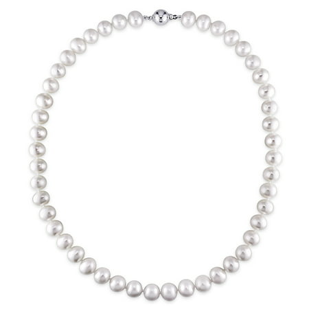 Miabella 9-10mm White Round Freshwater Cultured Pearl Sterling Silver Strand Women's Necklace,
