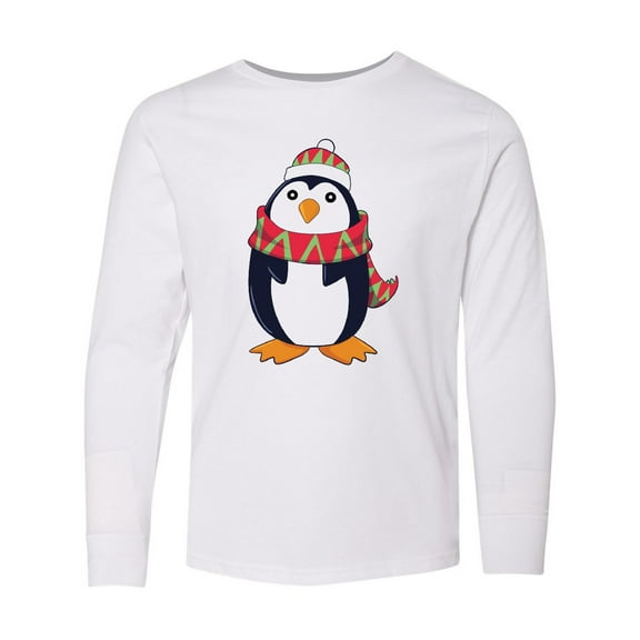 Inktastic Cuddly Christmas Penguin Long Sleeve Youth T-Shirt
