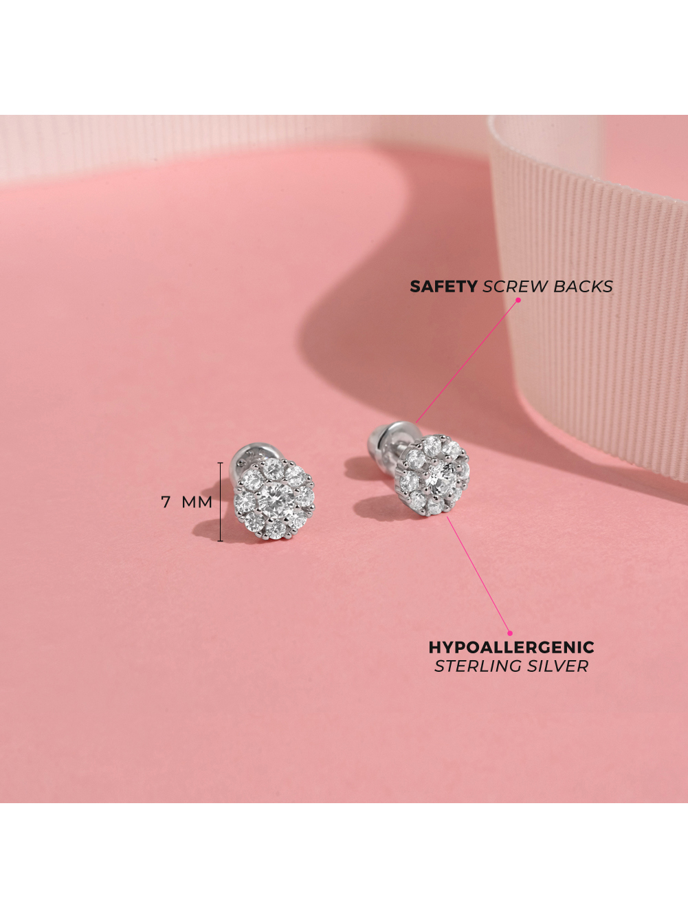 925 Sterling Silver Clear CZ Flower Screw Back Earrings For Little Girls