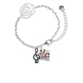 thumbnail image 2 of Delight Jewelry Silvertone Music Sheet with Hearts Silver-tone Flower Link Chain Bracelet, 6.75"+2" Extender, 2 of 4