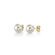 14K Gold AAA Quality Round 4.5-5.0mm Baby Sized White Akoya Cultured Pearl Stud Earrings
