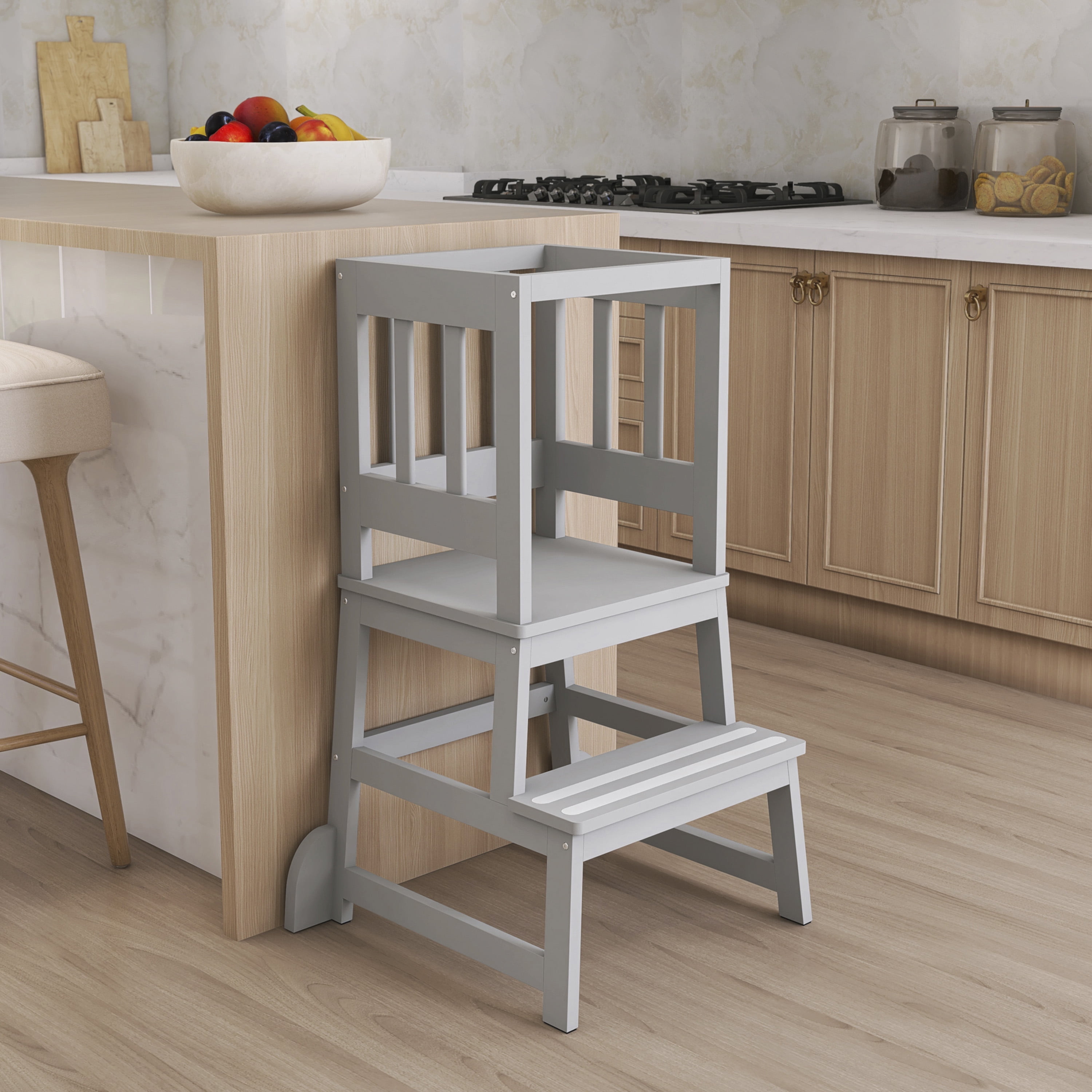 Dream On Me 2-in-1 Funtastic Tower and Step Stool, Easy to Assemble, Cool Grey