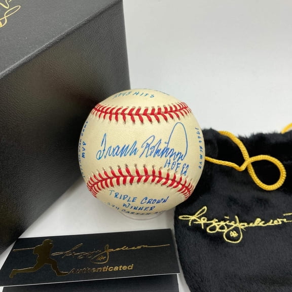 Frank Robinson Signed Heavily Inscribed Career STAT Baseball Reggie Jackson COA