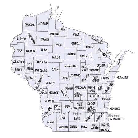 Wisconsin Fishing Maps - Laminated Map - County outline Map of Wisconsin Poster 24 x 36