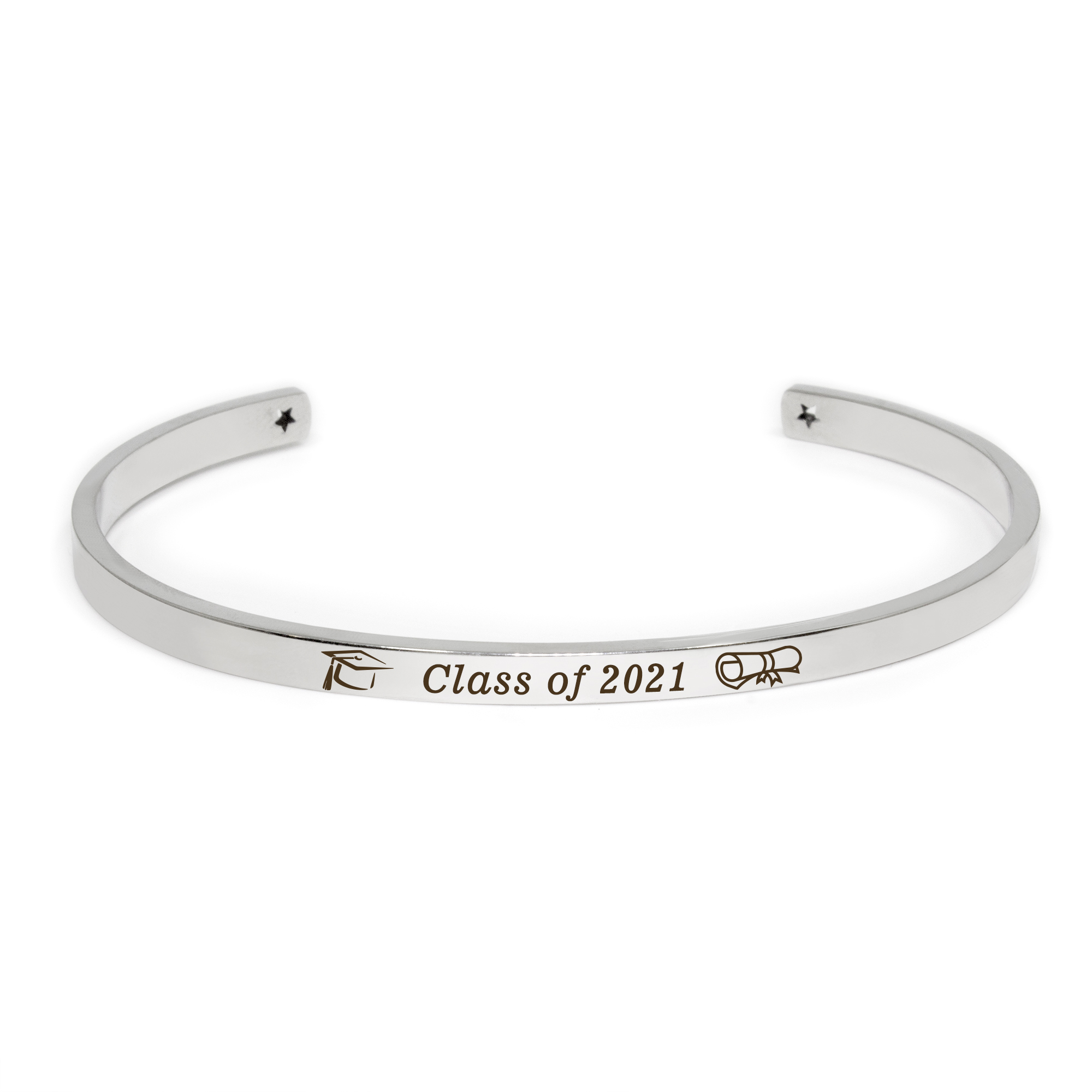 "Follow your dreams…" Silver Stainless Steel Graduation Theme Hidden Message Gift for Her Cuff Bracelet with Gift Set