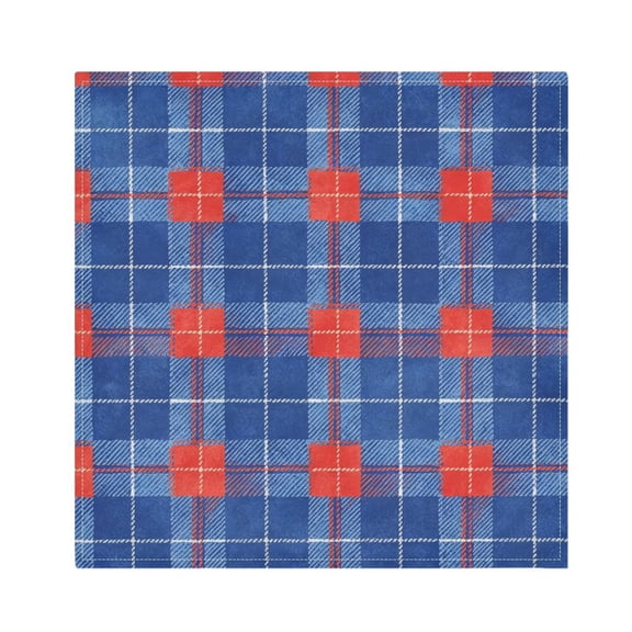 Iauyy Satin Napkins Set of 1- Blue Red Tartan Plaid DIY Printing Decoration Cloth Napkin- Easy Care for Home/Party