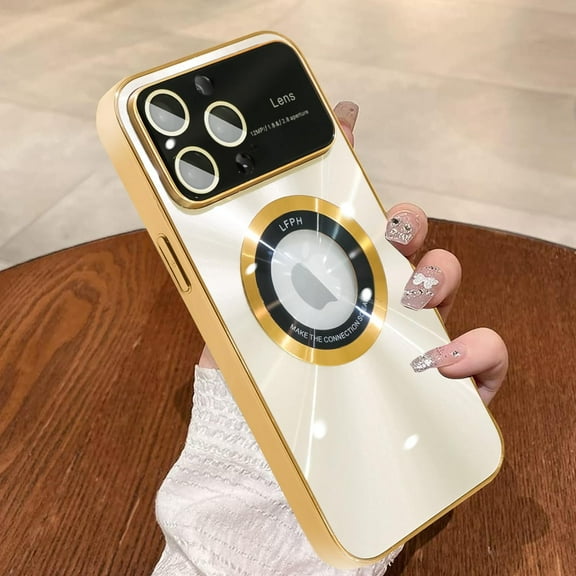 for iPhone 13 Pro Max Case 【Support for Magsafe】 Logo View Magnetic Plating Luxury Elegant Case New Camera Lens Protection Shockproof Corner Back Cover -Gold