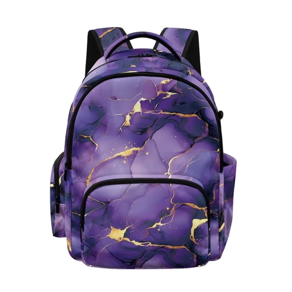 Xixirimido Purple Marble Print Kids School Bag 17" Backpack for Boys & Girls Lightweight Large Capacity Bookbag for Elementary Middle High School Students