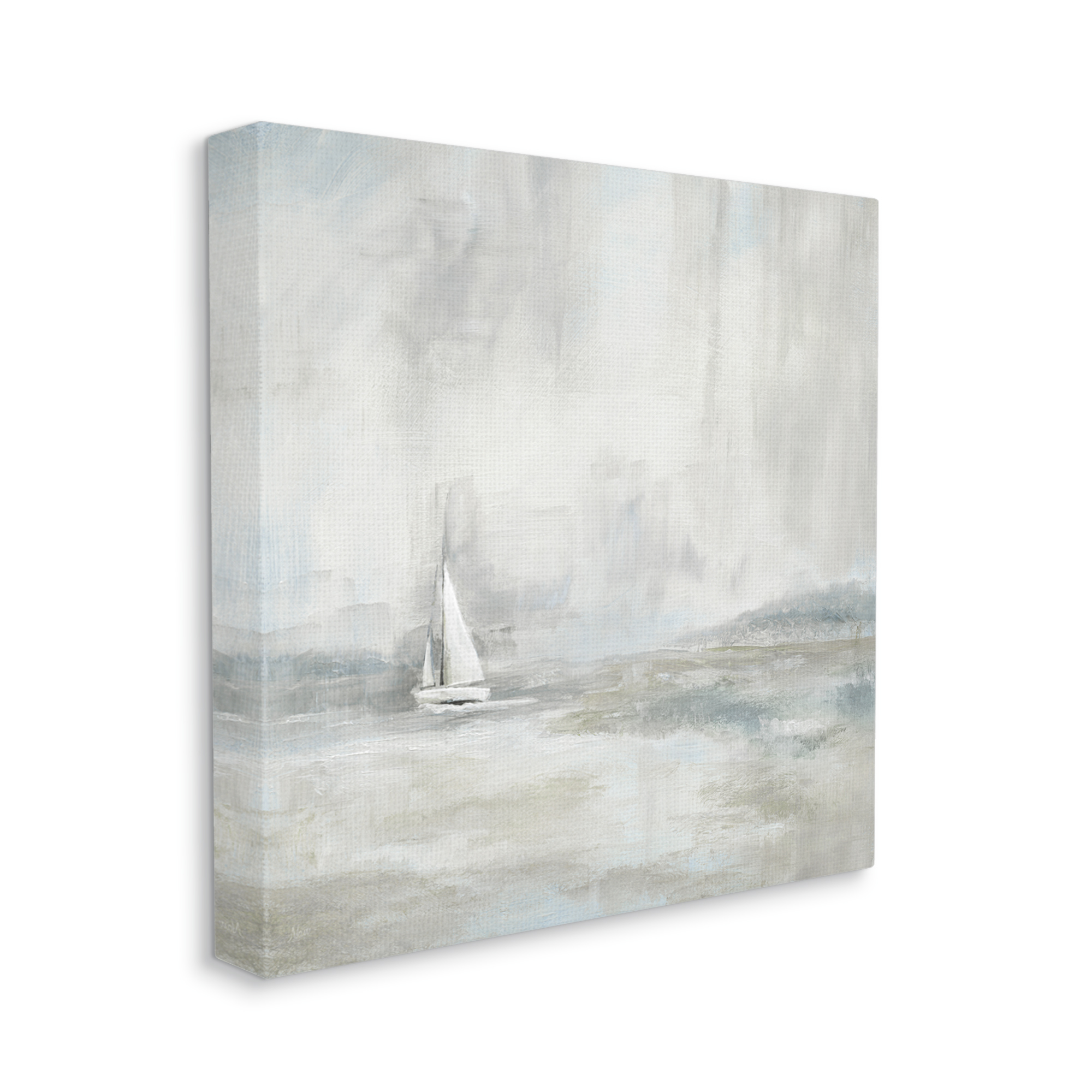 Stupell Industries Abstract Sailboat Drifting Ocean Waves Beige Neutrals Canvas Wall Art, 36 x 36, Design by Daniel Sproul