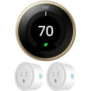 Google Nest T3032US Learning Thermostat 3rd Gen Smart Thermostat, Brass Bundle with 2-Pack Deco Gear WiFi Smart Plug