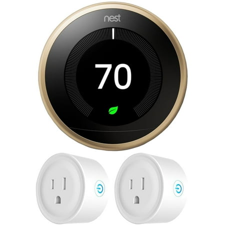 Google Nest T3032US Learning Thermostat 3rd Gen Smart Thermostat, Brass Bundle with 2-Pack Deco Gear WiFi Smart Plug