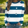 thumbnail image 4 of YUGYXL Women’s Striped Star Sweatshirt Long Sleeve Crewneck Casual Pullover Tops Fall Winter Shirt Blue L, 4 of 7