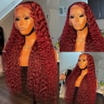 thumbnail image 3 of Peluca Frontal de encaje HD, cabello humano rizado completo, color rojo, 13x6, 30, 32, 34, 99j, Borgoña 360, 13x4, 3 of 3
