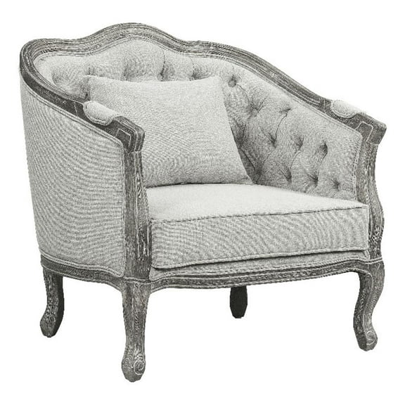 ACME Samael Linen Chair with Wooden Frame and Pillow in Gray and Gray Oak