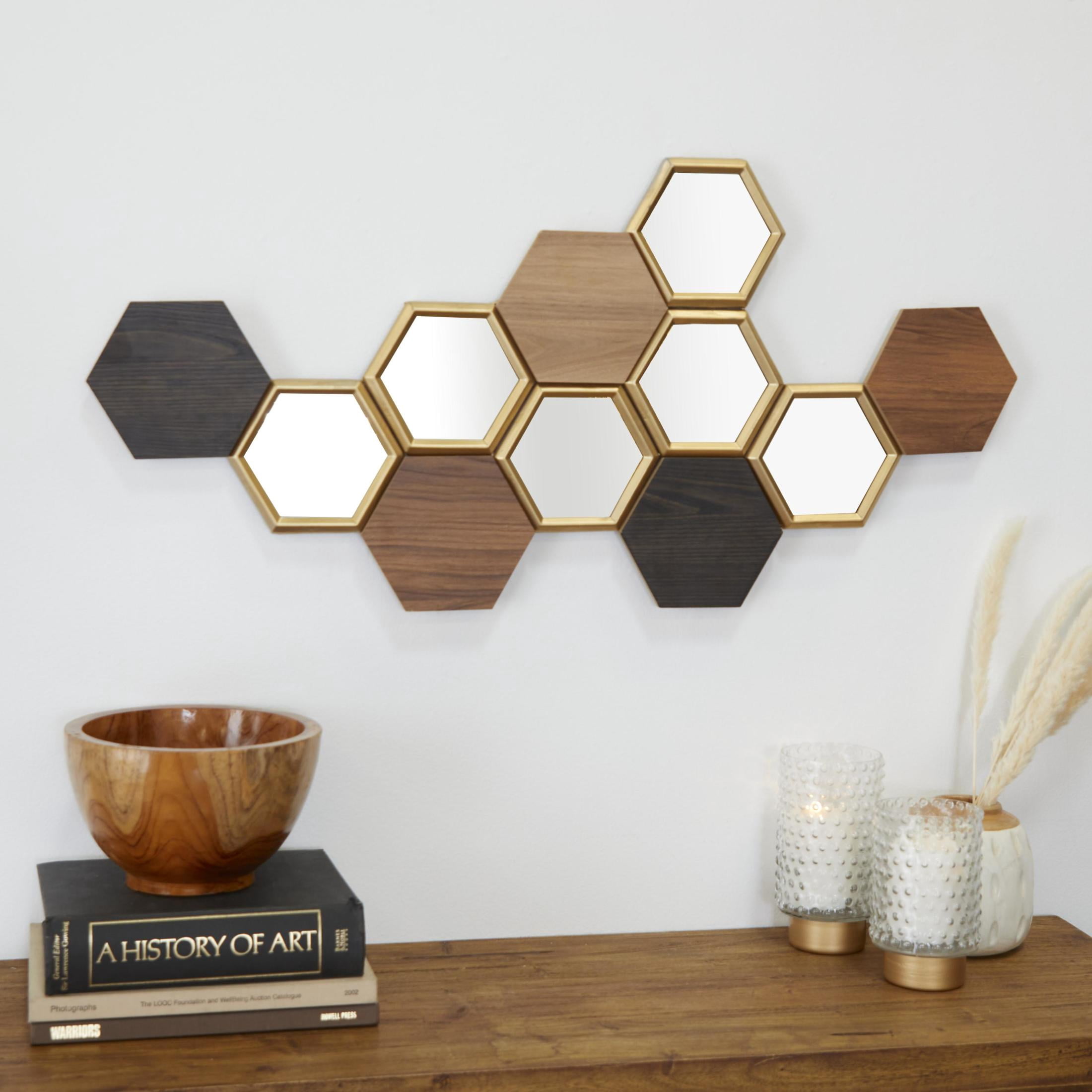 CosmoLiving by Cosmopolitan Brown Wood Honeycomb Geometric Wall Decor with Mirrors