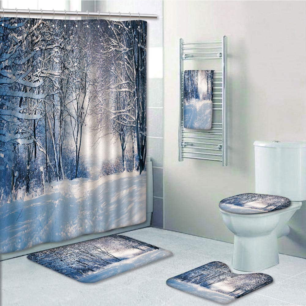PRTAU Winter Alley in Snowy Forest Cold Freezing Weather Rural Nature Outdoors Woodland 5 Piece