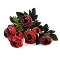 thumbnail image 5 of 9\-head Artificial Rose Bud Bouquet Simulation Rose Flower Decor Decoration Wedding Flower red, 5 of 9