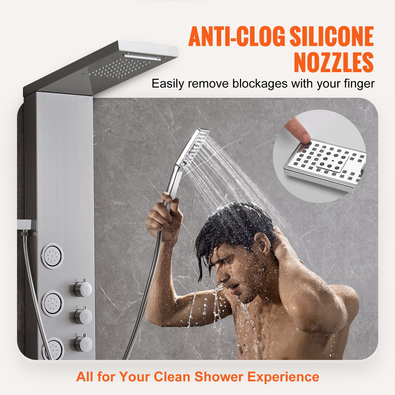 SKYSHALO Shower Panel Tower System Stainless Steel 4 Modes Rainfall Waterfall Jets