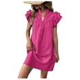thumbnail image 2 of OSFVNOXV Womens Summer Dresses 2025 Ruffle Cap Short Sleeve V Neck Mini Dress Casual Loose Solid Flowy Cute A Line Sundress, 2 of 7