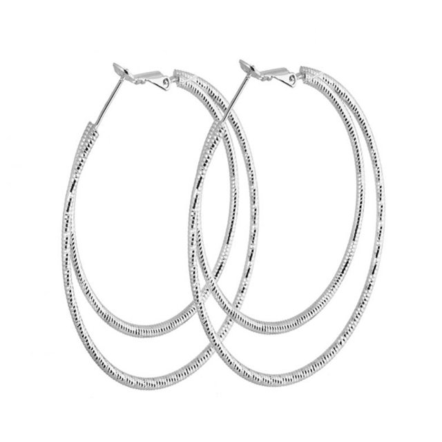 Pendientes colgantes de moda para mujer y niña, joyería de cobre de doble círculo para fiesta (plata)