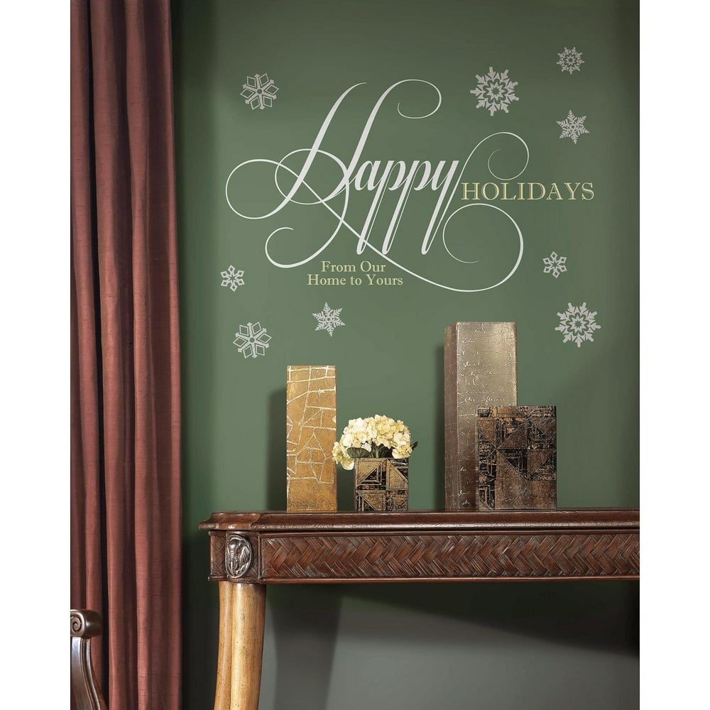 Happy Holidays Quote Peel and Stick Giant Wall Decals with Glitter