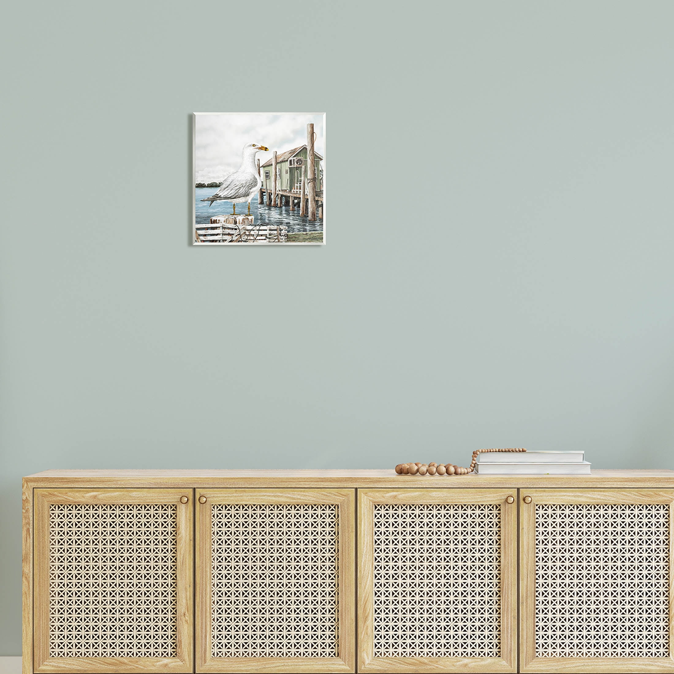 Coastal Seagull Perched Dock Marina Animals & Insects Painting Unframed Art Print Wall Art
