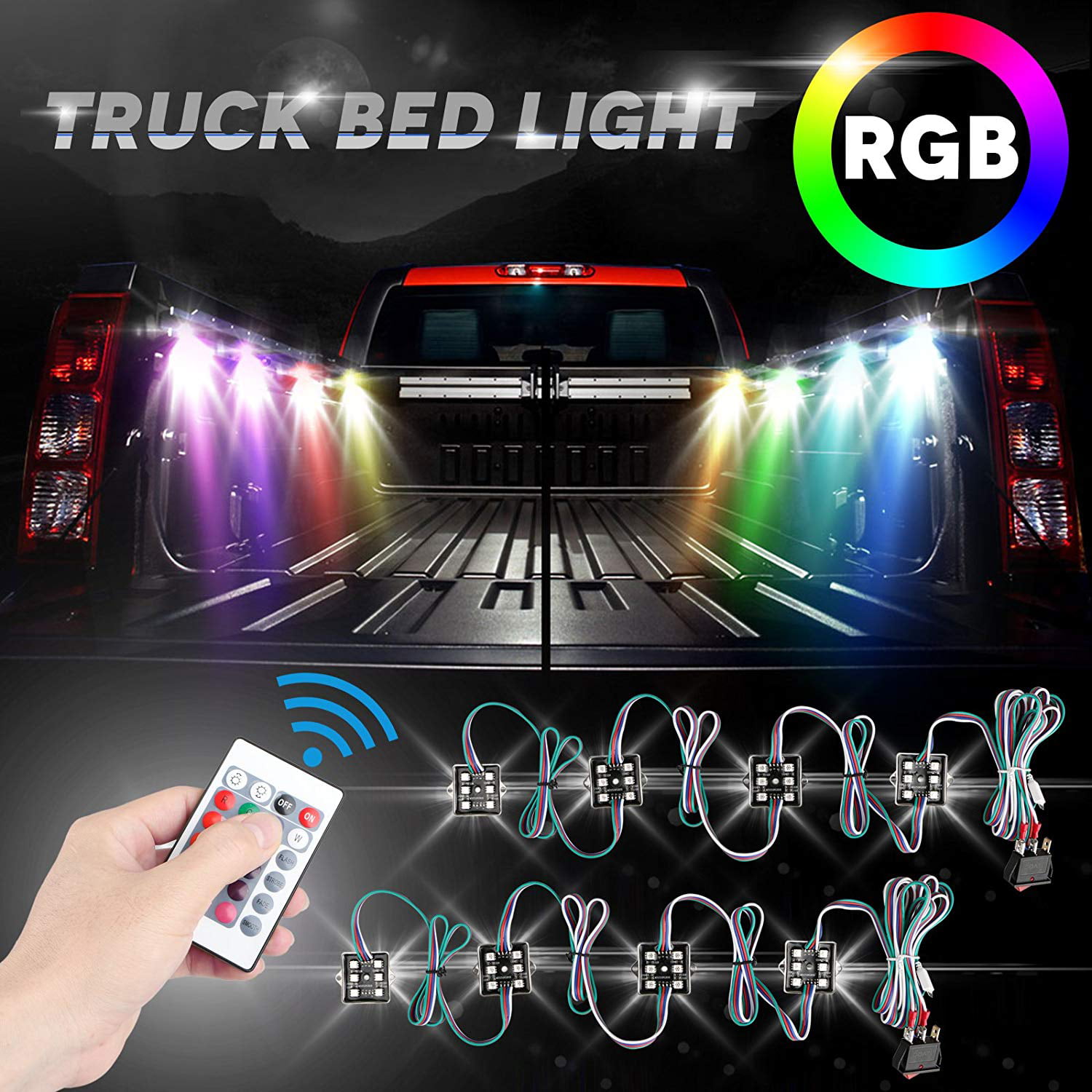 8 Pods RGB Multi-Color Truck Bed Lighting Kits with Bluetooth Control Waterproof for Cargo Off-Road Niking Auto LED Truck Pickup Bed Lights Under Car Trailer Rail Lights 