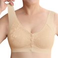 thumbnail image 2 of Gymayou Women Seamless Front Button Wireless Vest Bra for Middle-Aged Ladies Floral Jacquard Easy Front Snap Wide Strap Full Coverage Comfort Bralette Beige L, 2 of 9