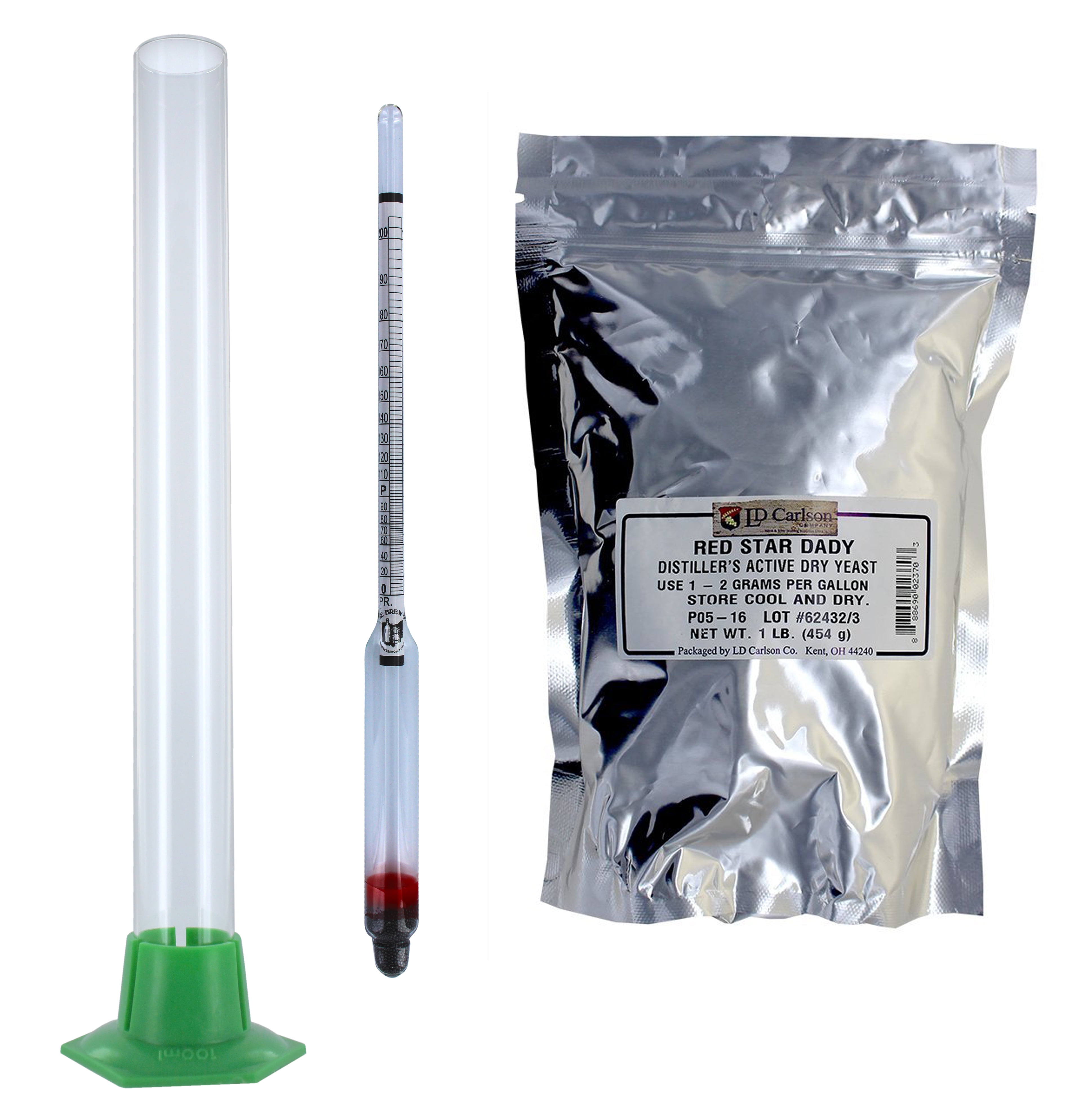Proof And Tralle Hydrometer With 12 Glass Test Jar With Distillers Active Dry Yeast 1 Lb. Home Brew Ohio RH-MUSC-GSG6