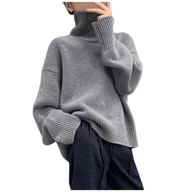 Womens Multicolor Turtleneck Sweater Solid Knitted Solid Sweater Casual Fashion Tops