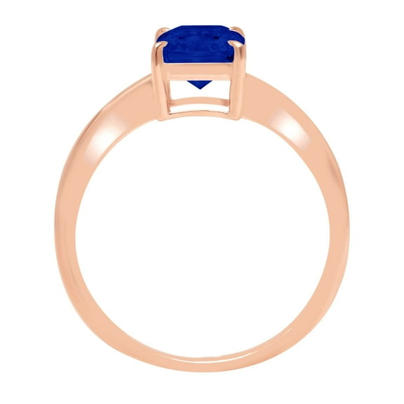 1.75 ct Radiant Cut Simulated Blue Sapphire Solitaire Engagement Ring for Women in 18K Rose Gold