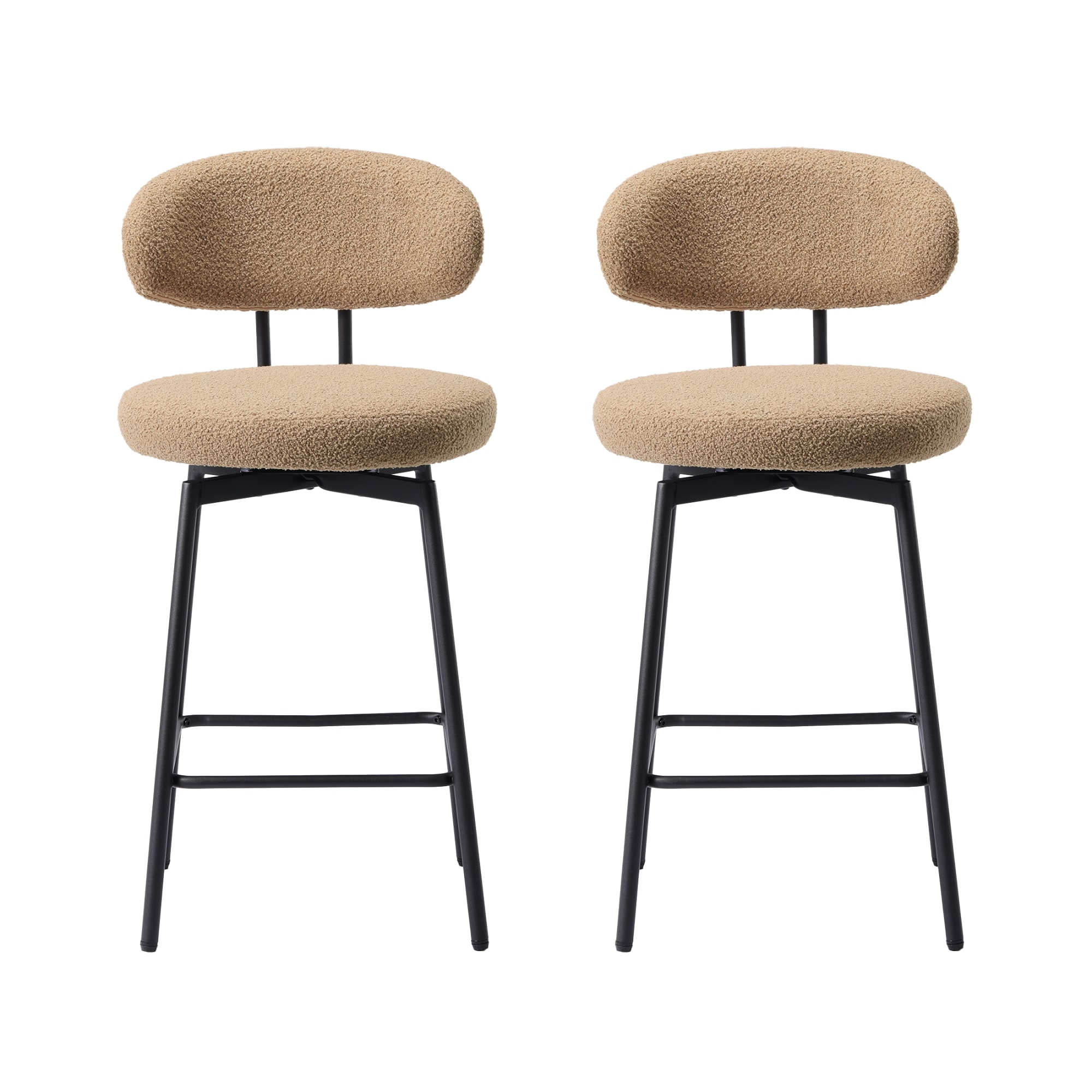 WestinTrends Alexandria Modern Upholstered Sherpa Fabric Counter Height Bar Stools with Back (Set of 2), Camel