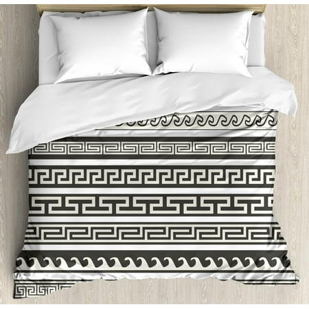 Chevron Stripe Duvet Abstract Duvet Cover Set, Tribal Design Ethnic Chevron Stripes Native Linear Ornate Pattern, Decorative Bedding Set with Pillow Shams, Army Green Cream White, by Ambesonne ()