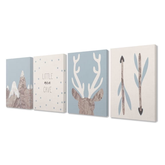 The Kids Room By Stupell Blue and Linen Little Man Cave Set of Four Canvas Wall Art, 4pc, each 16 x 20