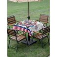 thumbnail image 4 of Outdoor Tablecloth with Umbrella Hole for Patio/Picnic/Party/Camping, 4th of July Waterproof Table Cloth Square Cover Washable, USA Flag Firework Independence Day Gnomes (54"x 54"), 4 of 9