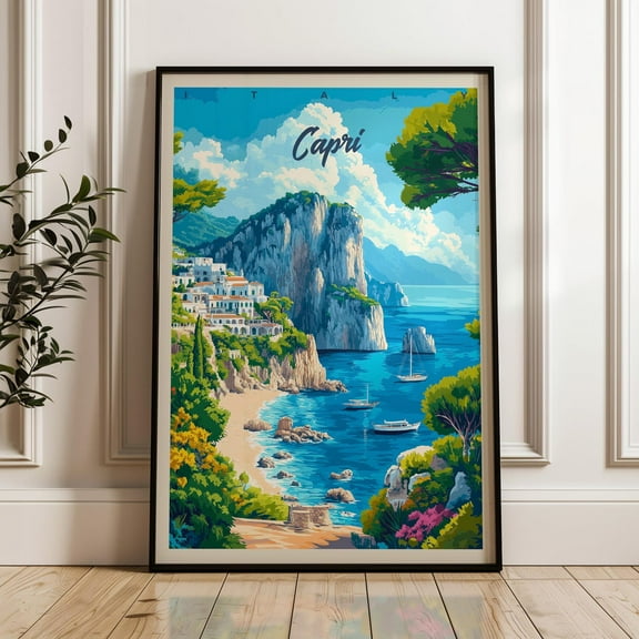 Capri Travel Poster - Italy Wall Art Print, Illustration Poster, Home & Office Decor, Gift Idea, Campania Travel Print, Mediterranean Sea Wall Art, Modern Wall Decor, 8x12 UNFRAMED