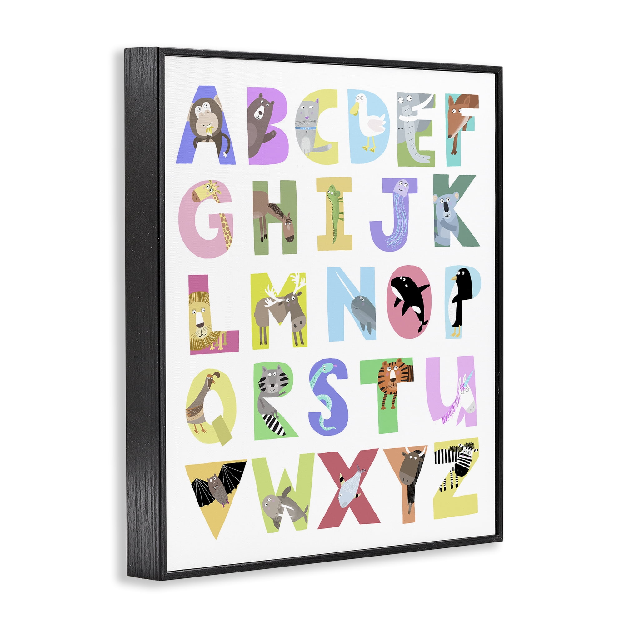 Stupell Industries Alphabet Shapes with Animals Black Framed Giclee Art, design by Carla Daly