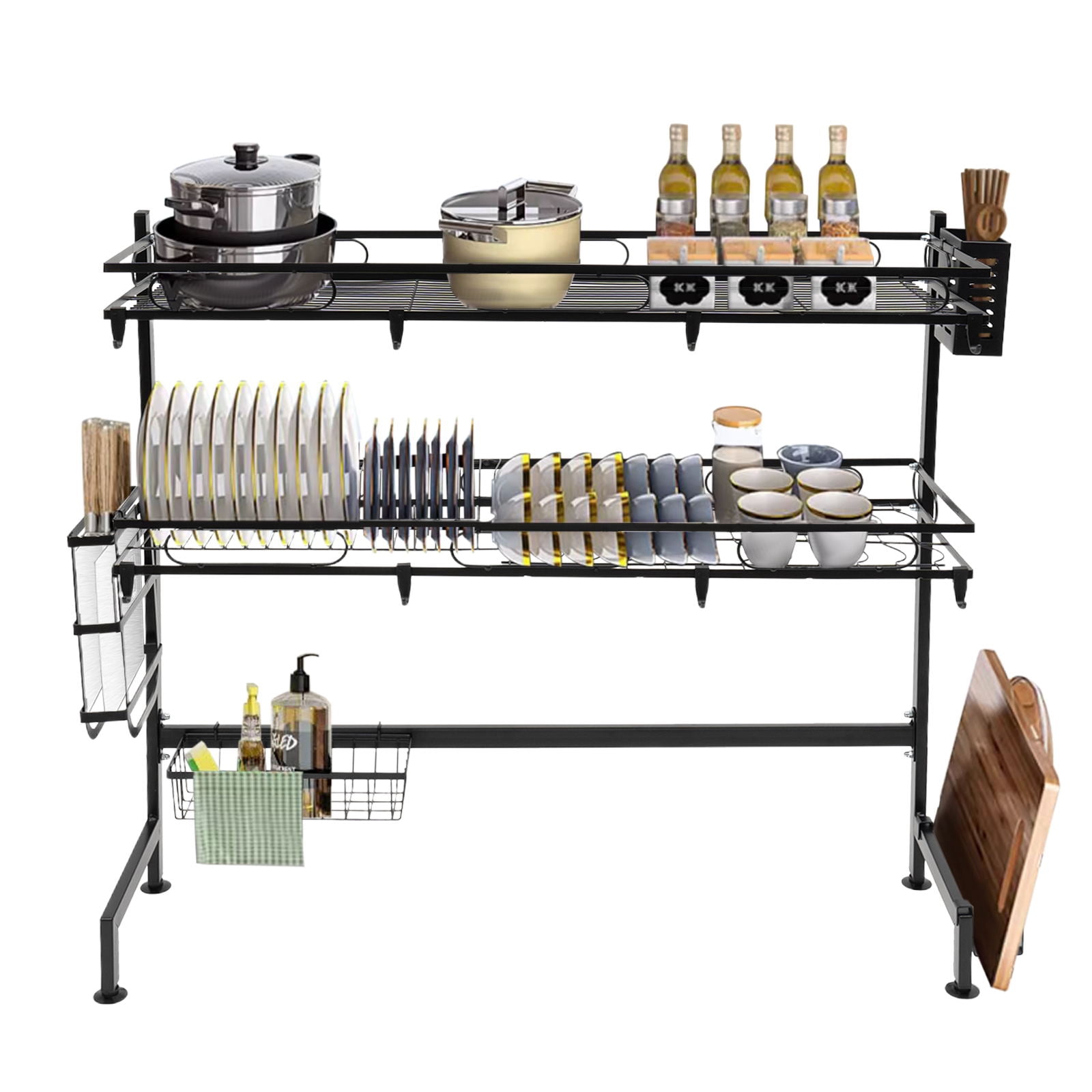 YIYIBYUS 2-Tier Dish Drying Rack Over Sink Cutlery Drainer Kitchen Shelf Cup Organizing 82cm