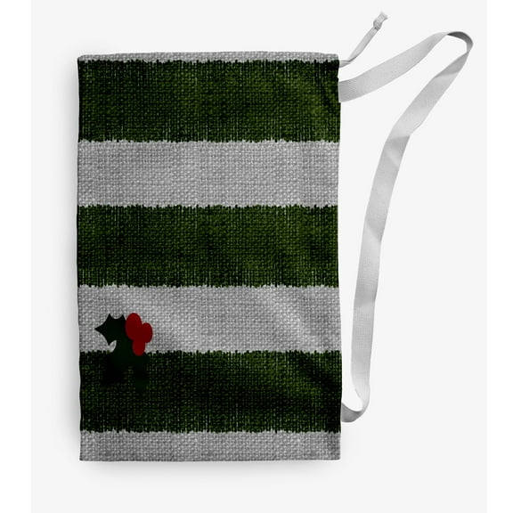 Simply Daisy Stripes with a Sprig of Holly 18 x 29 in Green-Grey Laundry Bag