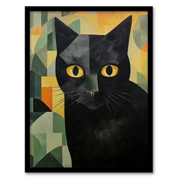 My Name Is Geoff By Alex Robins Black Cat Art Deco Geometric Art Print Framed Poster Wall Decor 12x16 inch