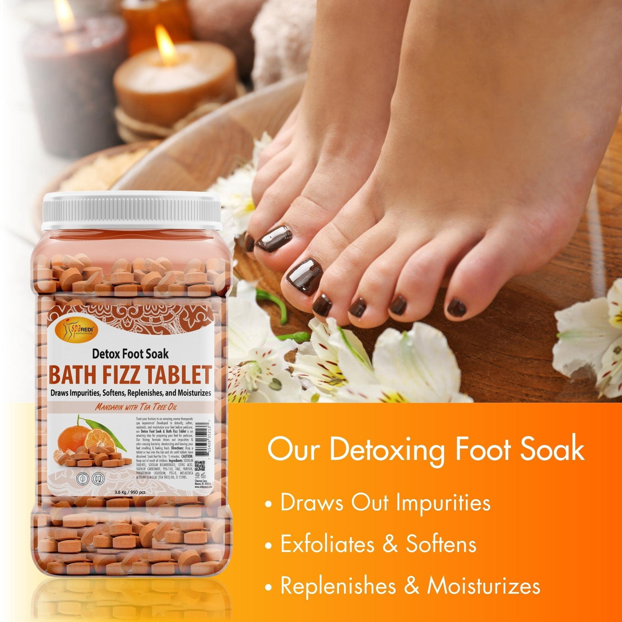 SPA REDI - Bath Fizz 950 Tablets, Mandarin, Uplifting Aroma, 128oz