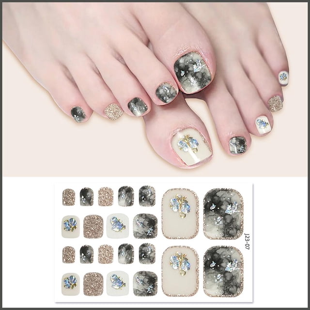 22Pcs/Sheet Removable Toe Nail Fake Nail Art Fake Nails French Nails Nail Mani Press Set