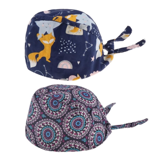 Diadema de trabajo Sunnimix 2x con estampado para mujer Dibujos animados Gorro médico ajustable unisex