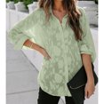thumbnail image 2 of Blusa con botones para mujer, manga larga, cuello vuelto, patrón de flores, camisa con botones para mujer, para fiesta en la calle, oficina, verde, L, 2 of 7