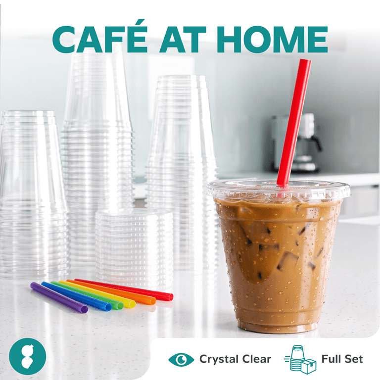 GUSTO Clear Plastic Cups with Lids and Straws, 12 Oz, 100-Pack photo 5
