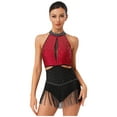 thumbnail image 1 of iiniim Justaucorps Latin à Franges Dos Nu Contraste Couleur Salsa Costume de Salon Tango Rouge G, 1 of 5